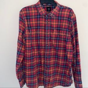 Mens Red Orange Blue Vans Flannel Large Size